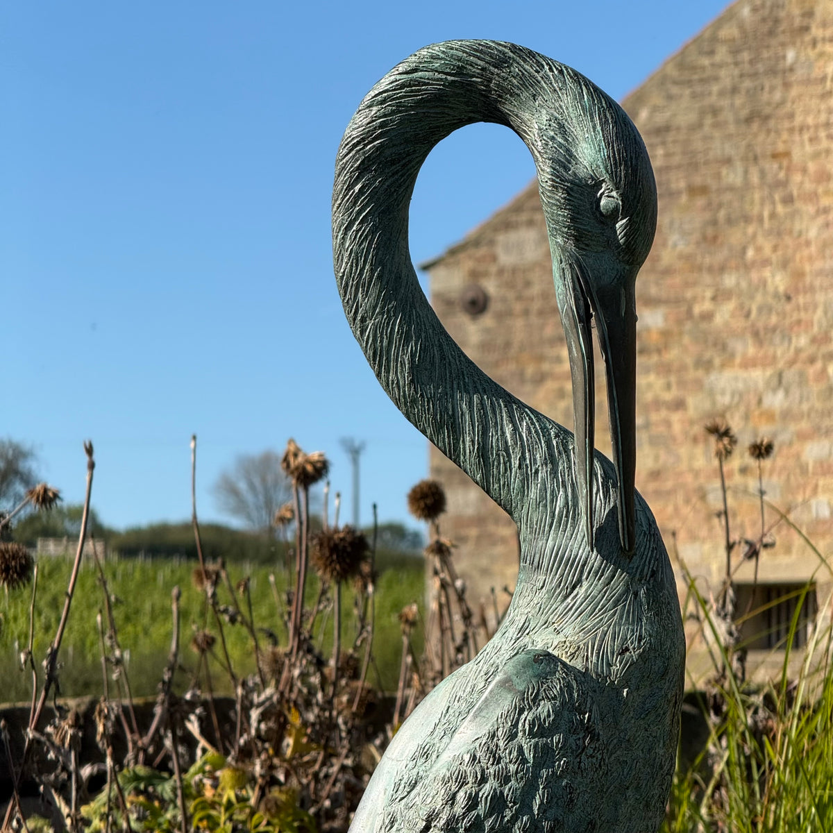 Set of Three Bronze Garden Cranes