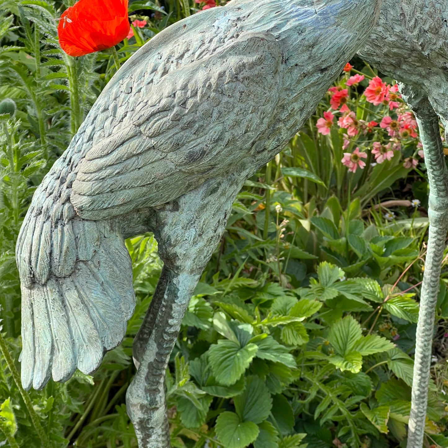 Pair of Meiji Style Bronze Garden Cranes with Fountain Spouts Mid 20th Century