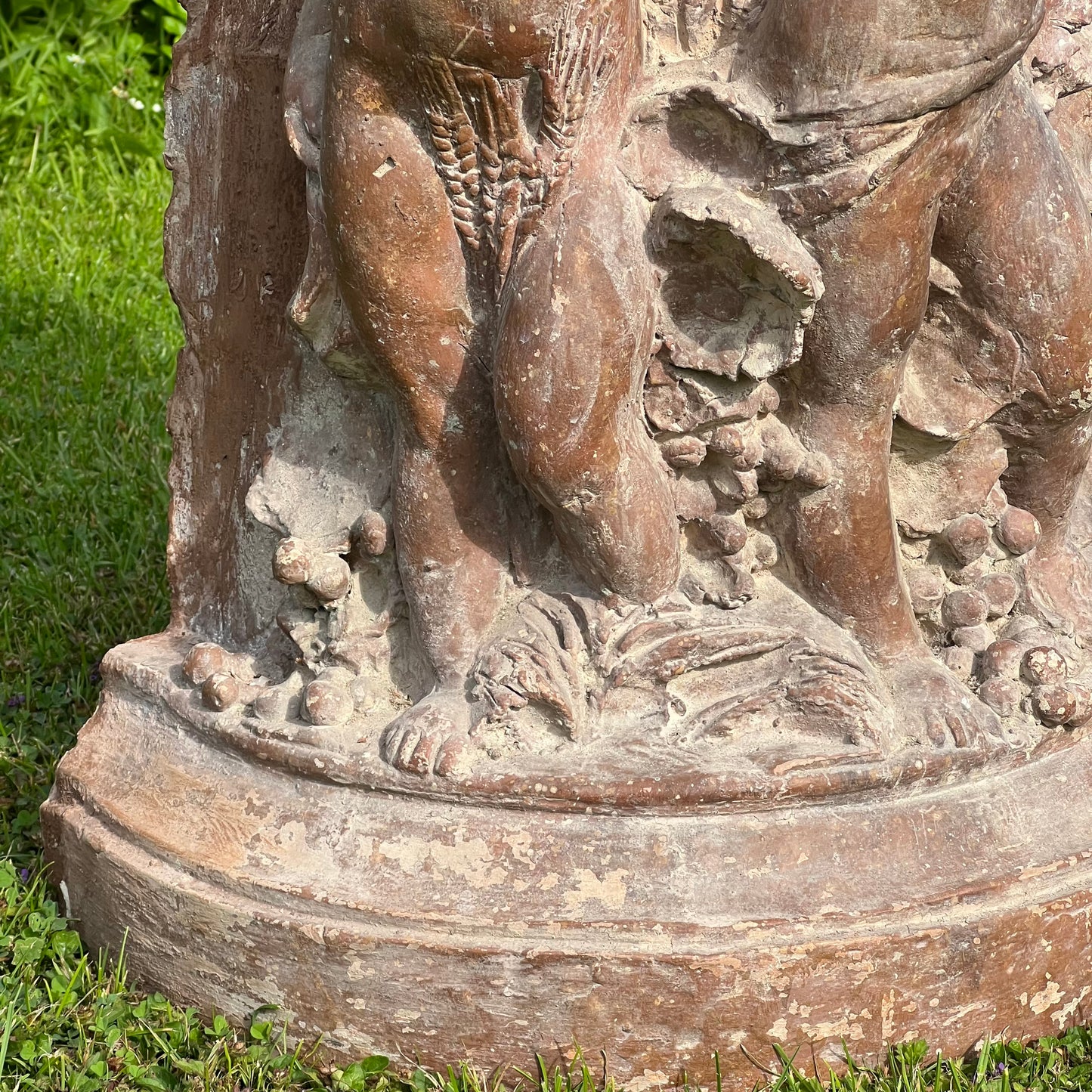 18th Century French Terracotta Putti Demi-Lune Table with Marble Top