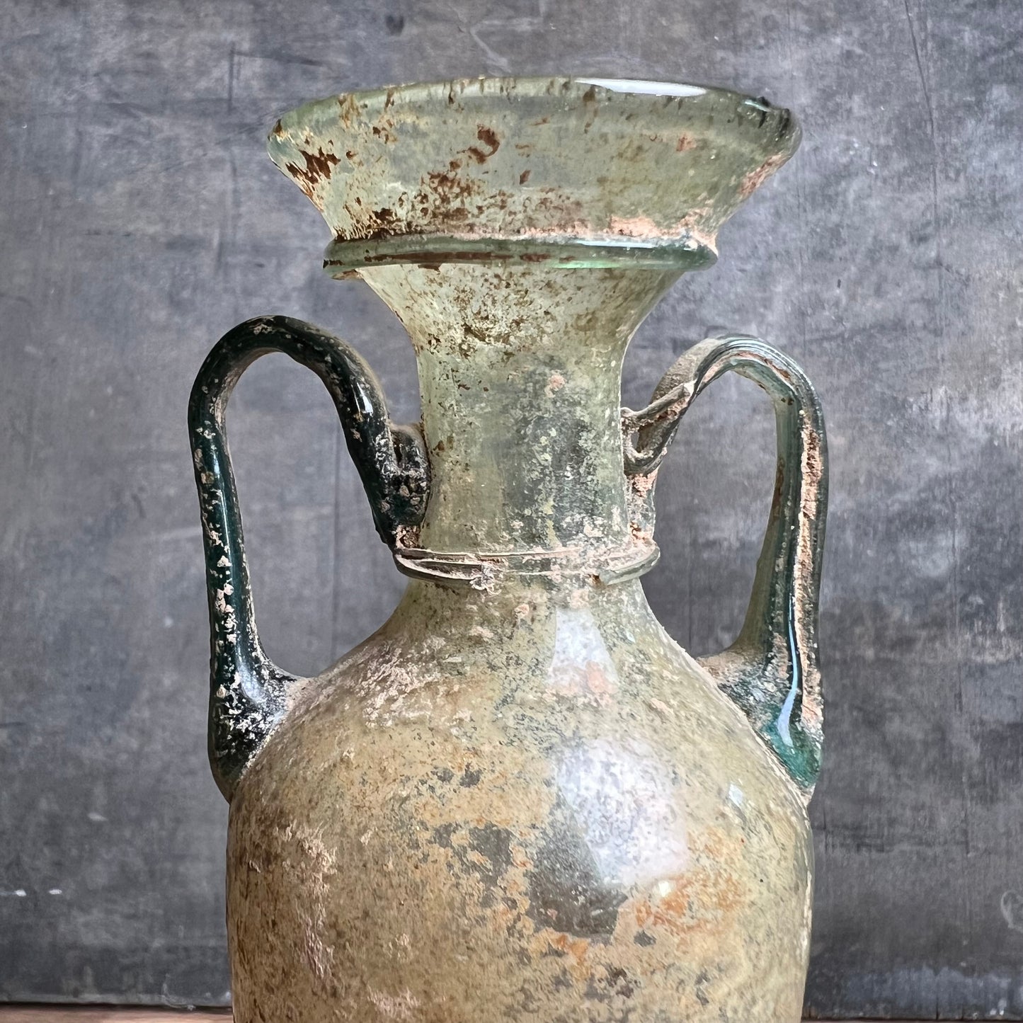 Pale Blue Green Glass Roman Amphora Bottle Circa 4th–5th century A.D.