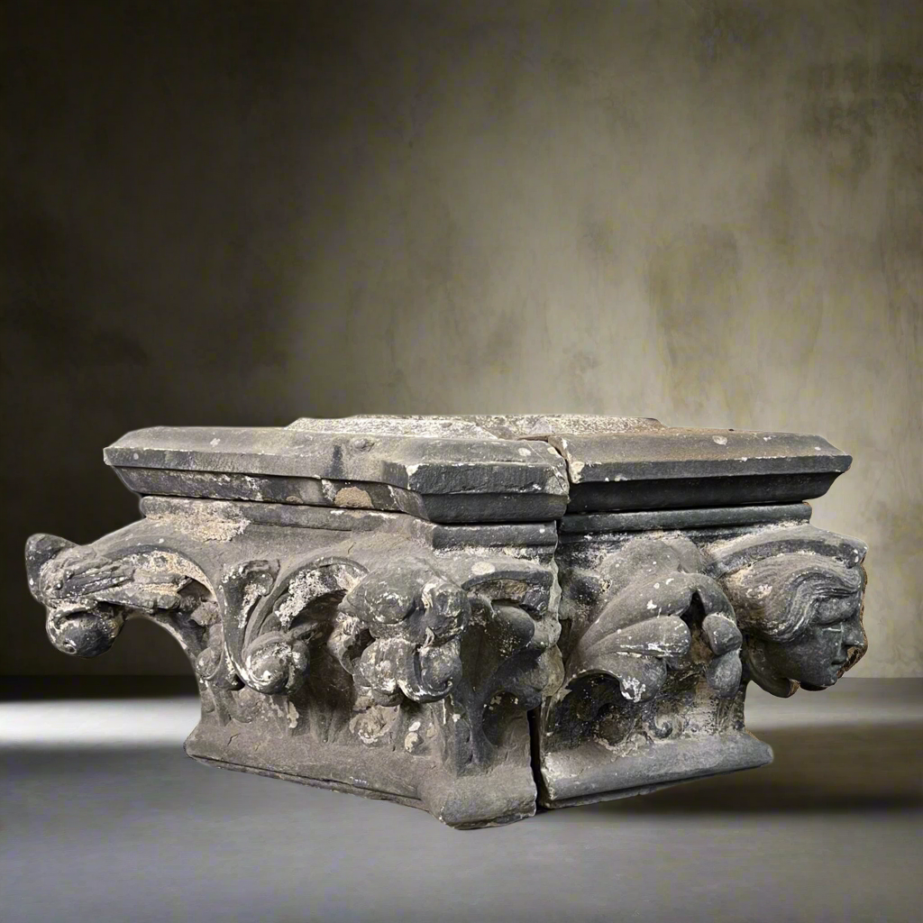 Monumental English Gothic Revival Sandstone Capital c.1850–1880