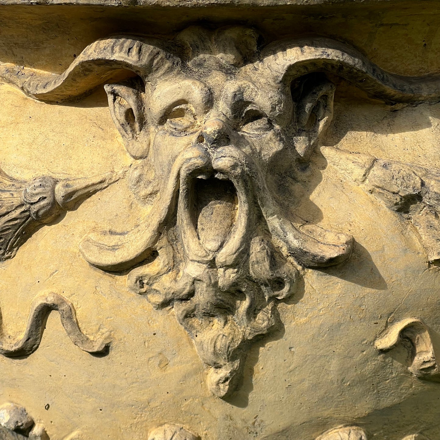 Pair of Huge Italianate Buff Terracotta Satyr Planters