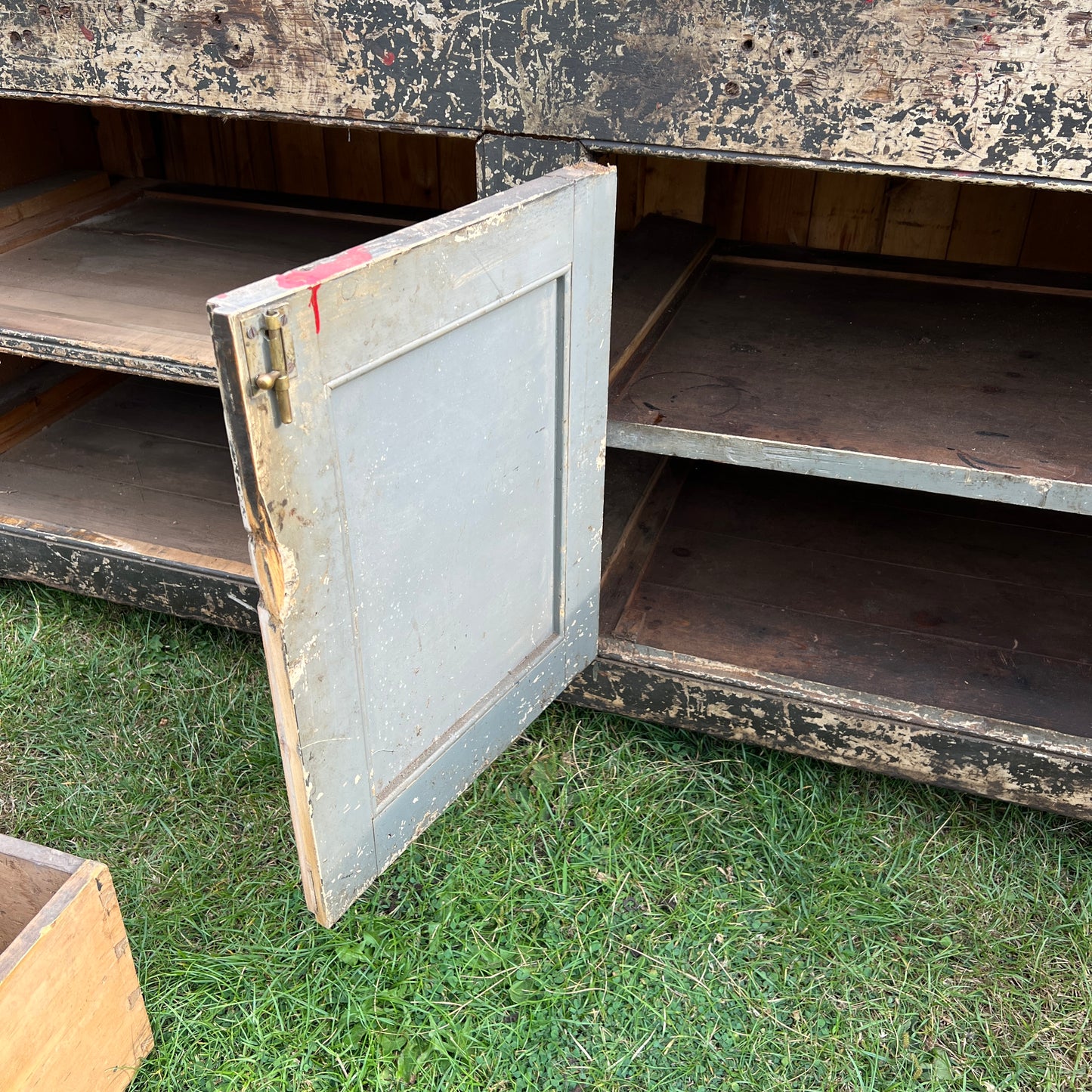 English Georgian Painted Pine Dresser Base from Grantley Hall, c.1760