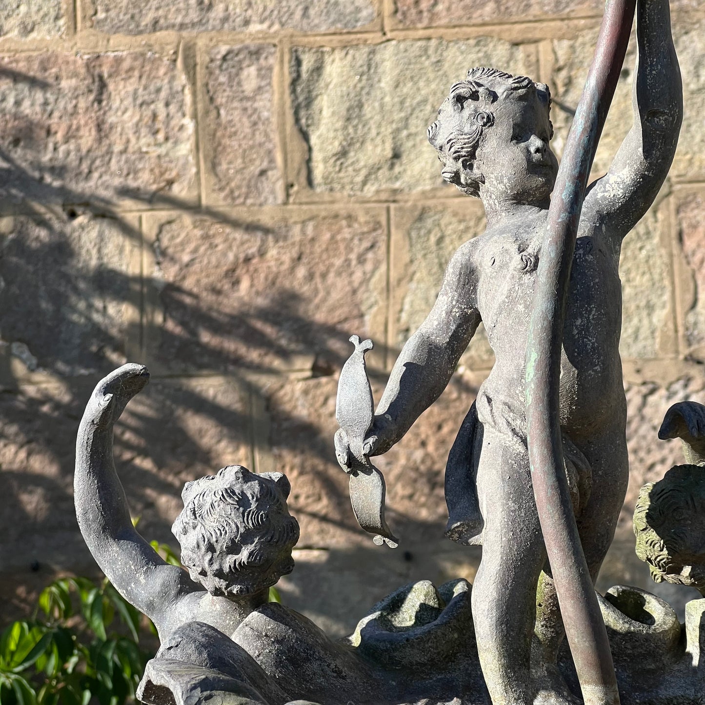 English Lead Garden Fountain with Cherub Figures, c.1920