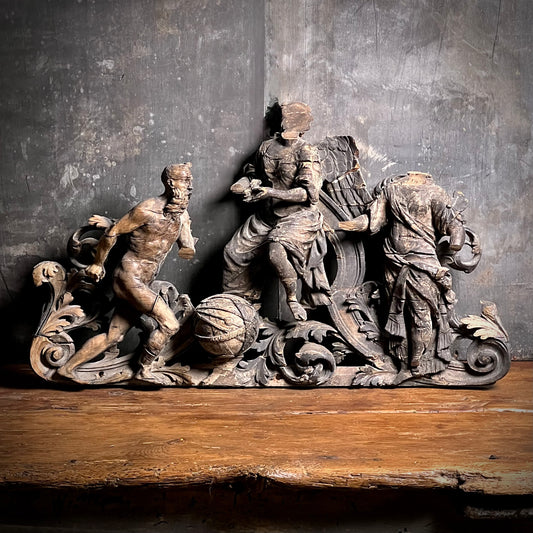 Baroque Limewood Relief with Angel, Lamb and Allegorical Figures, c.1650–1720