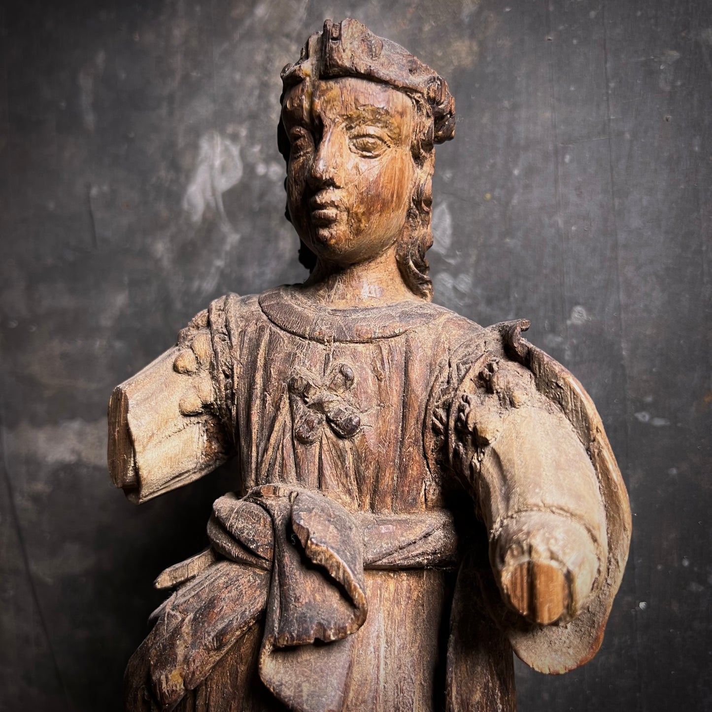 Late Gothic Carved Walnut Figure of a Crowned Female Saint, Southern Europe, 15th–Early 16th Century