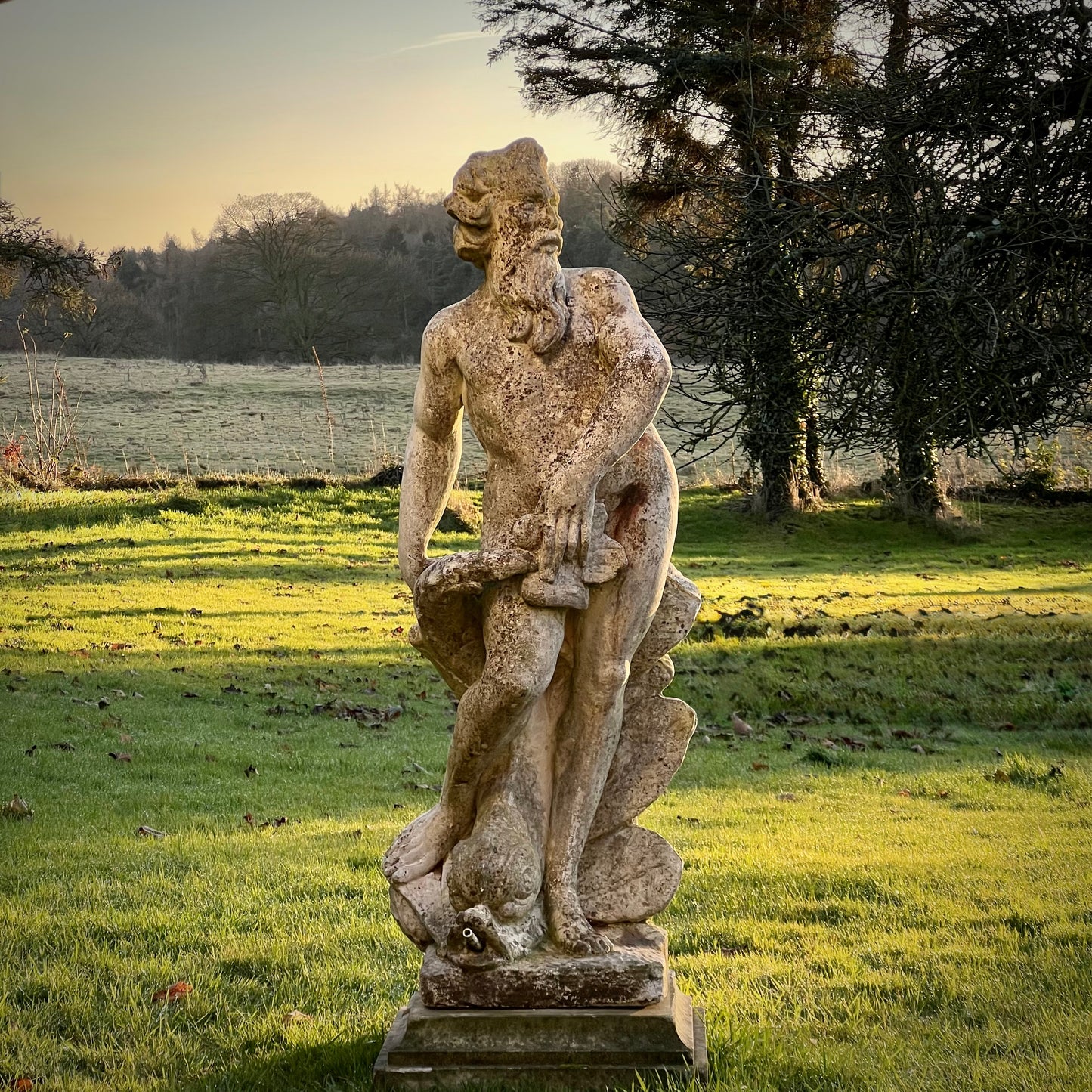 Neptune Statue and Fountain with Plinth Mid 20th Century