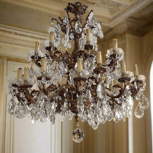 Huge Italian Bronze and Crystal Chandelier c.1890