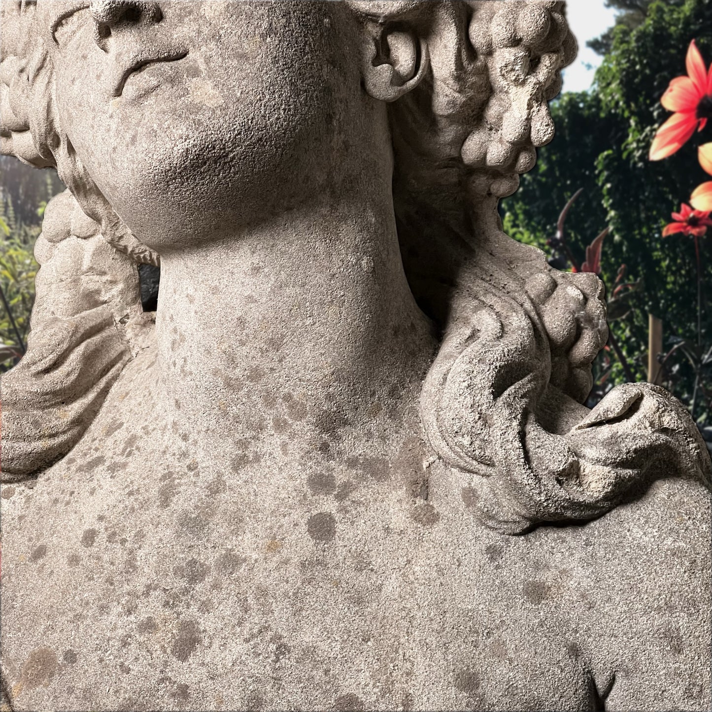 English Composite Stone Bust of Flora with Fluted Pedestal, Late 20th Century