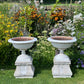 Pair of English Victorian Cast Iron Garden Urns on Ornamented Bases