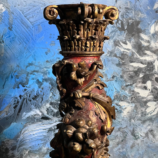 Large Italian Baroque Solomonic Altar Column with Vine and Grape Carving, c.1650-1720