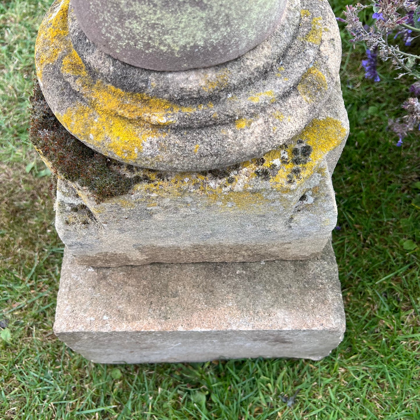 Wrought Iron Armillary Sphere upon English Carved Stone Column