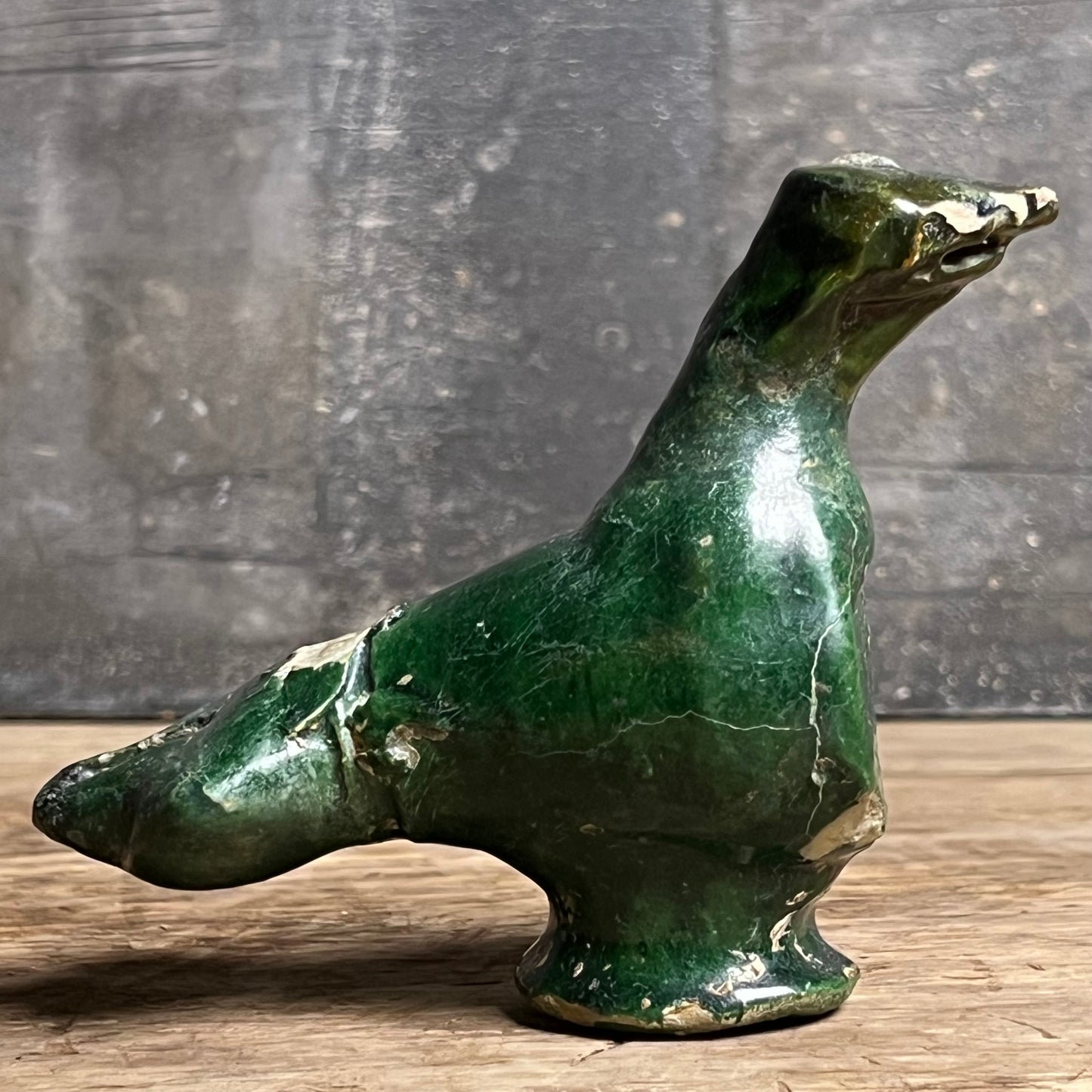 An Early Islamic Green-Glazed Pottery Oil Lamp in the Form of a Bird, Syria (Bilād al-Shām), 8th–9th century