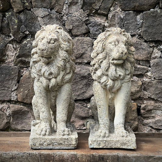 Stone Composite Lions Mid 20th Century