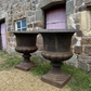 Monumental Pair of Cast Iron Campana Garden Urns, Late 20th Century