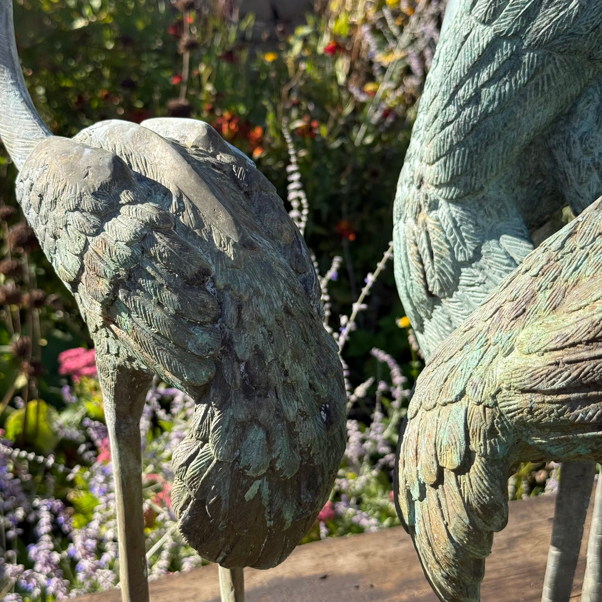 Set of Three Bronze Garden Cranes