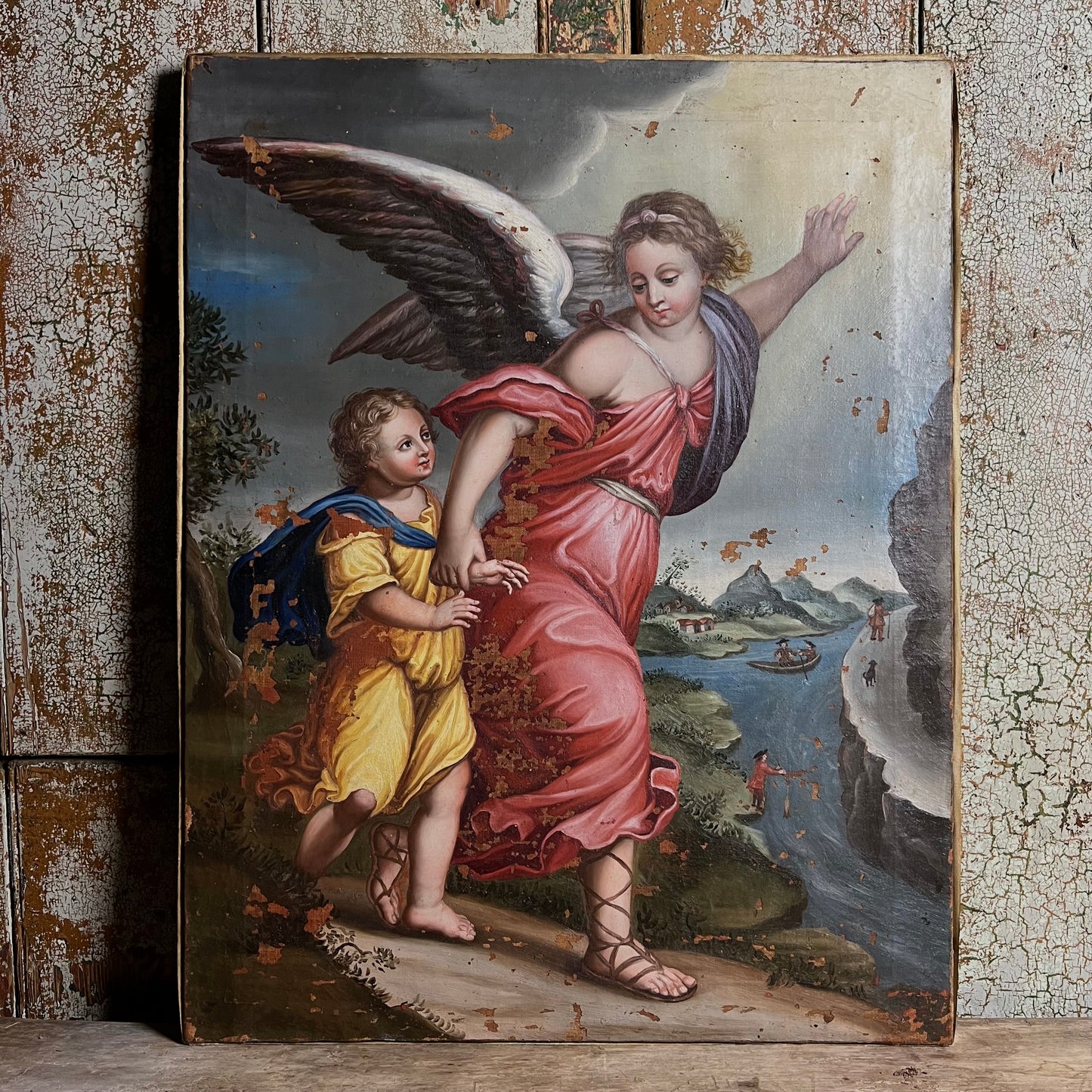 Guardian Angel Painting Late 18th/Early 19th Century