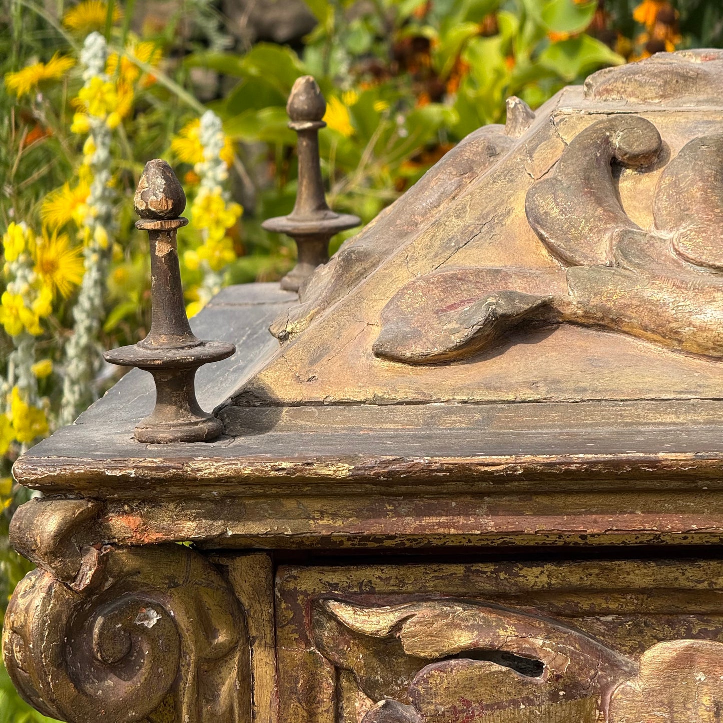 17th Century Italian Baroque Carved, Gilt & Polychrome Sarcophagus Form Reliquary Casket