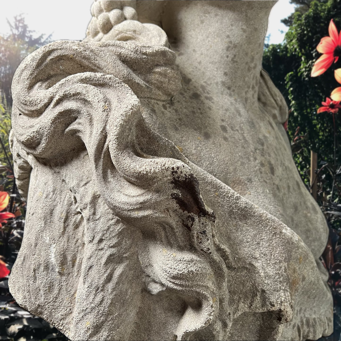 English Composite Stone Bust of Flora with Fluted Pedestal, Late 20th Century