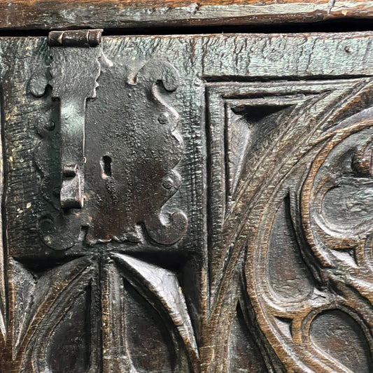 Remarkable English Oak Gothic Coffer c.1480