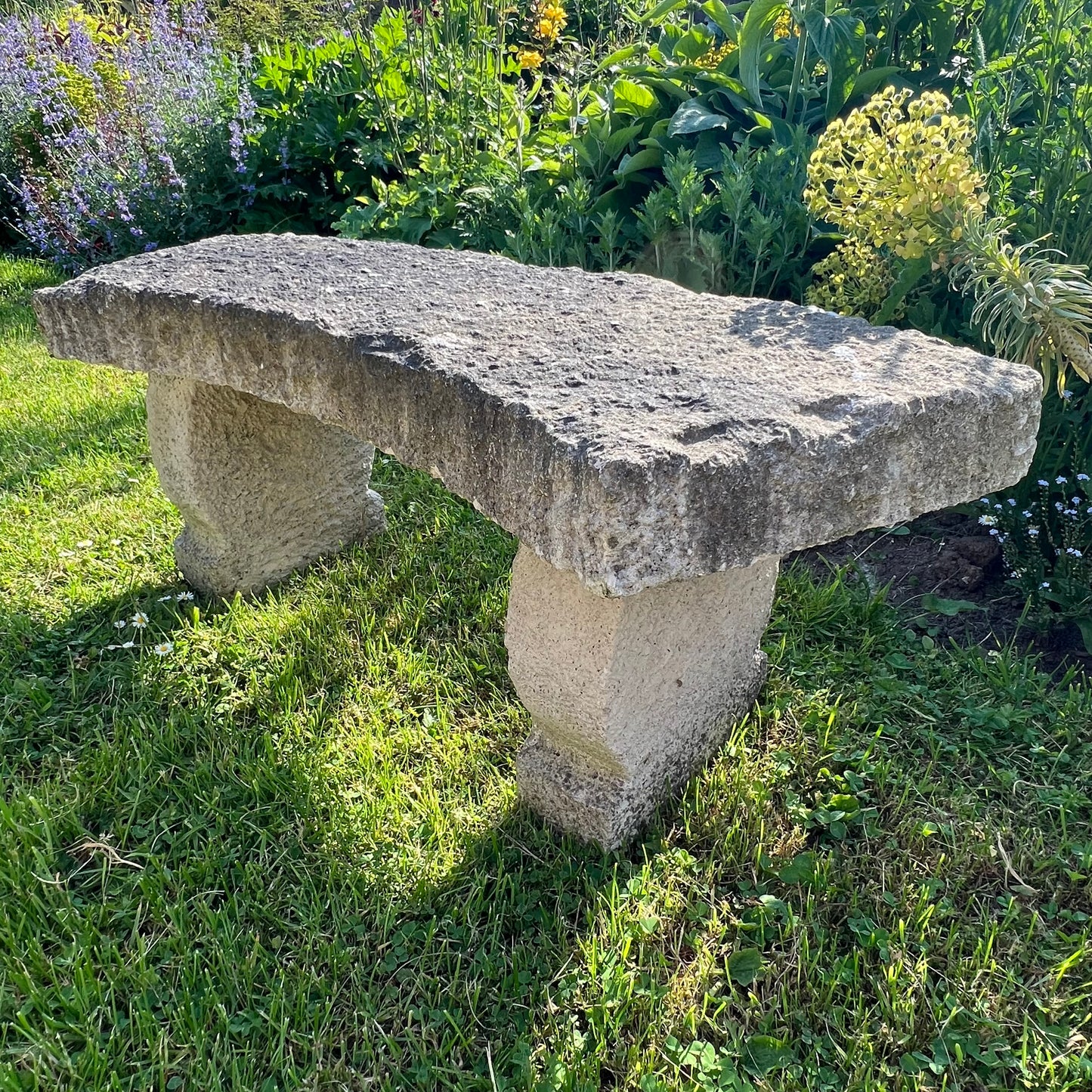Vintage Composite Stone Garden Table, Bench & Stool Dining Set