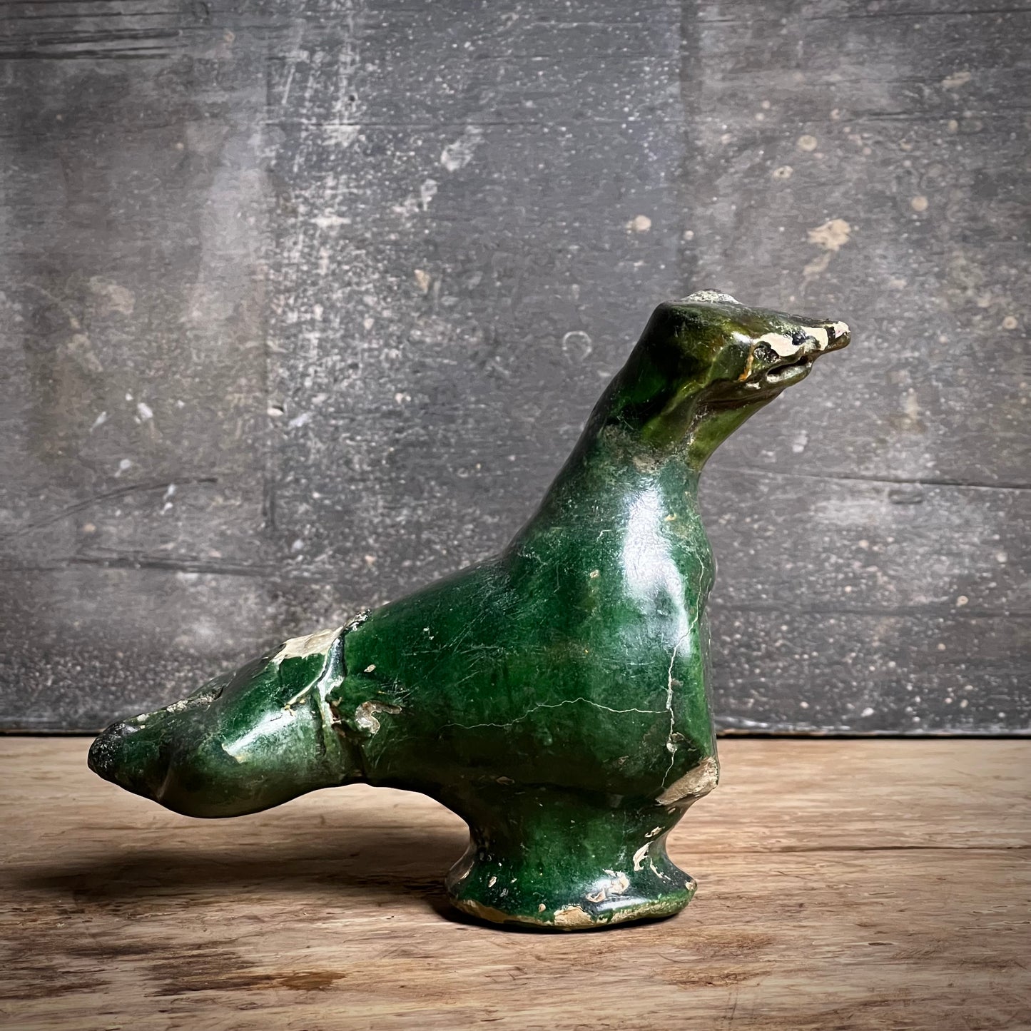 An Early Islamic Green-Glazed Pottery Oil Lamp in the Form of a Bird, Syria (Bilād al-Shām), 8th–9th century