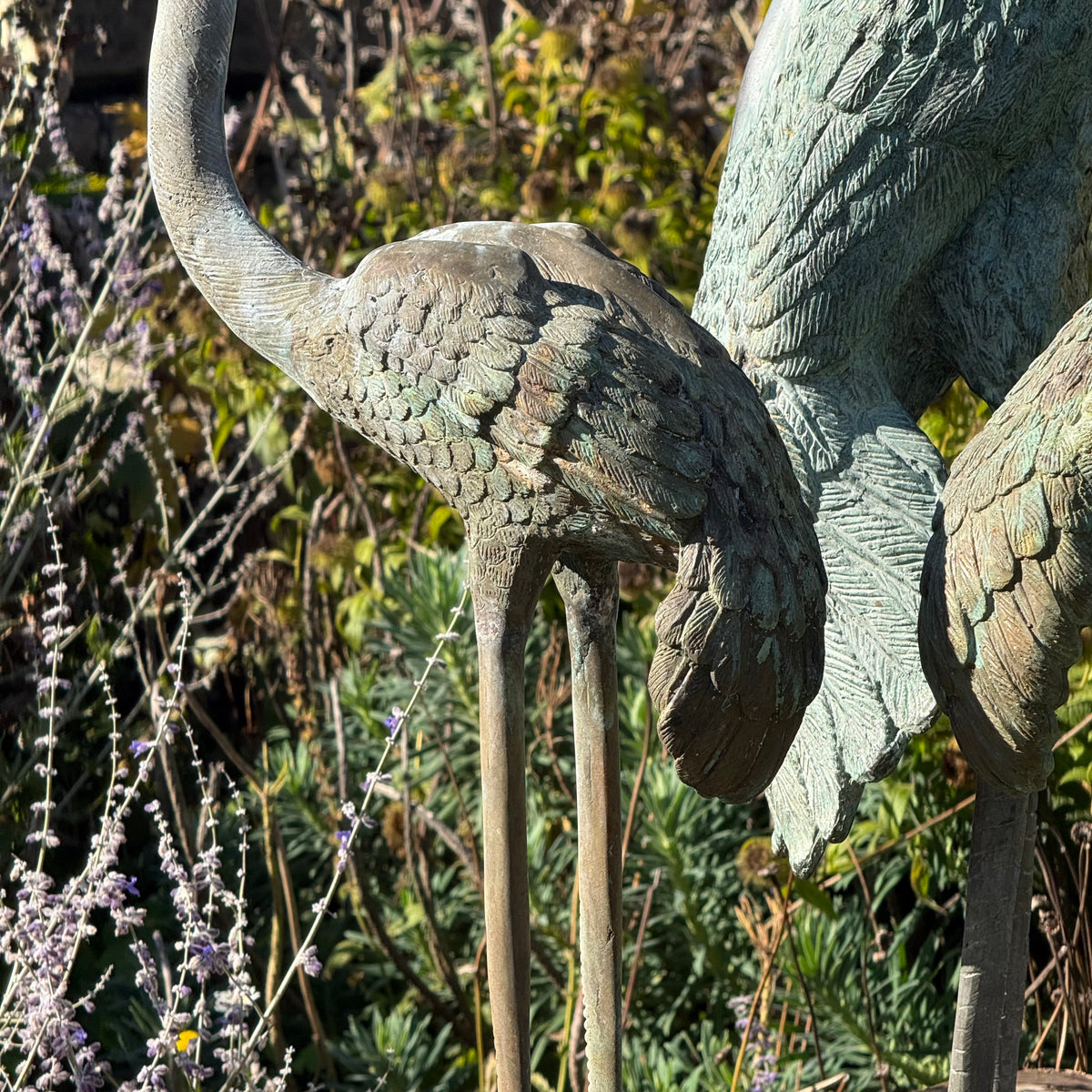 Set of Three Bronze Garden Cranes