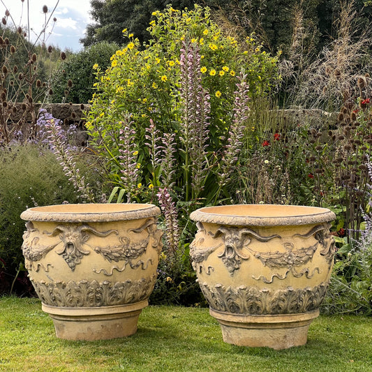 Pair of Huge Italianate Buff Terracotta Satyr Planters