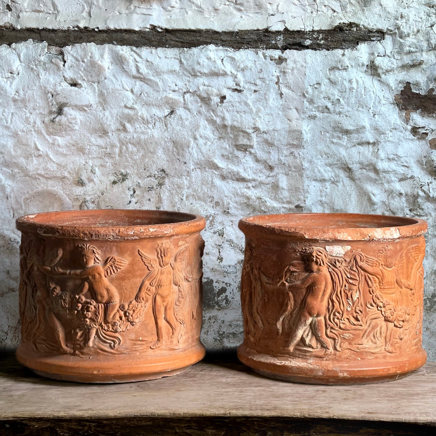 Pair of Italian Terracotta Dancing Cherub Planters Early/Mid 20th Century