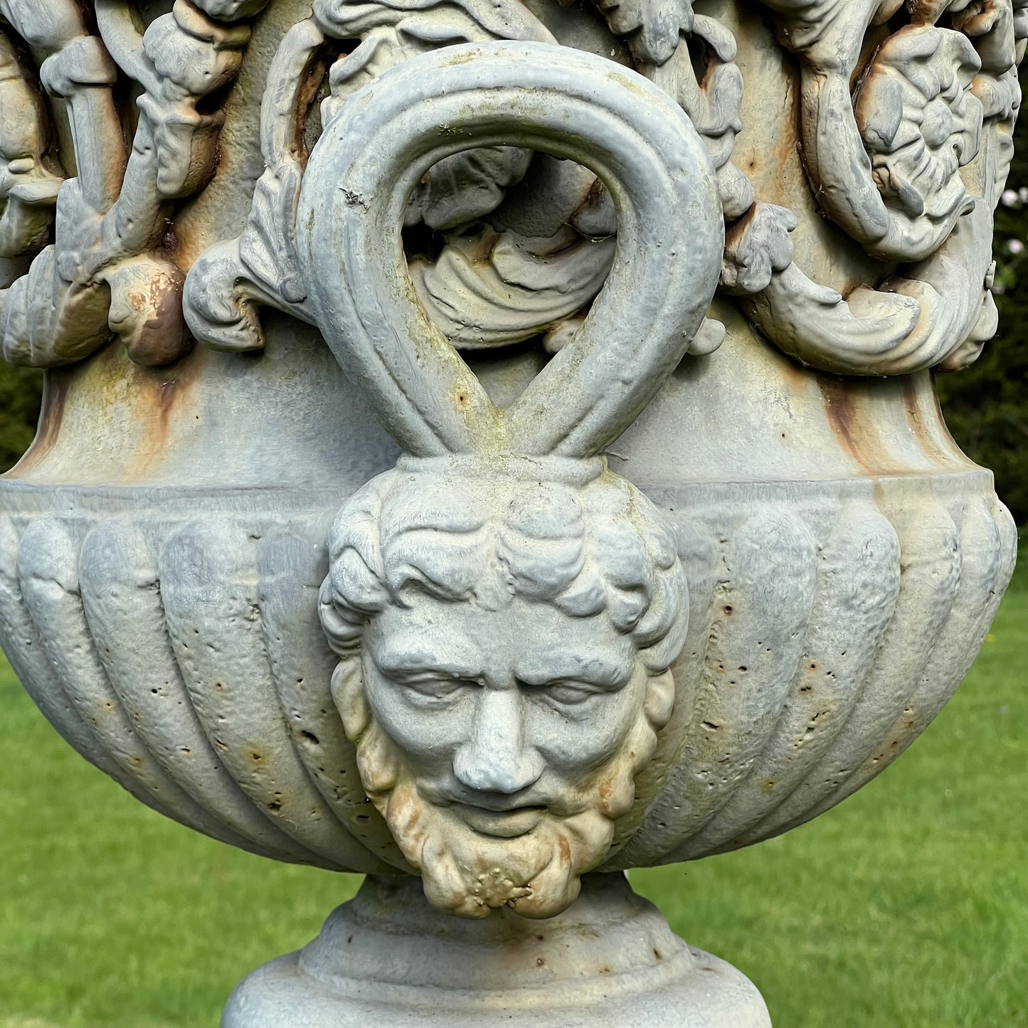 Exceptional Pair of English Campana Cast Iron Urns by Handyside Co. c.1870 with Plinths