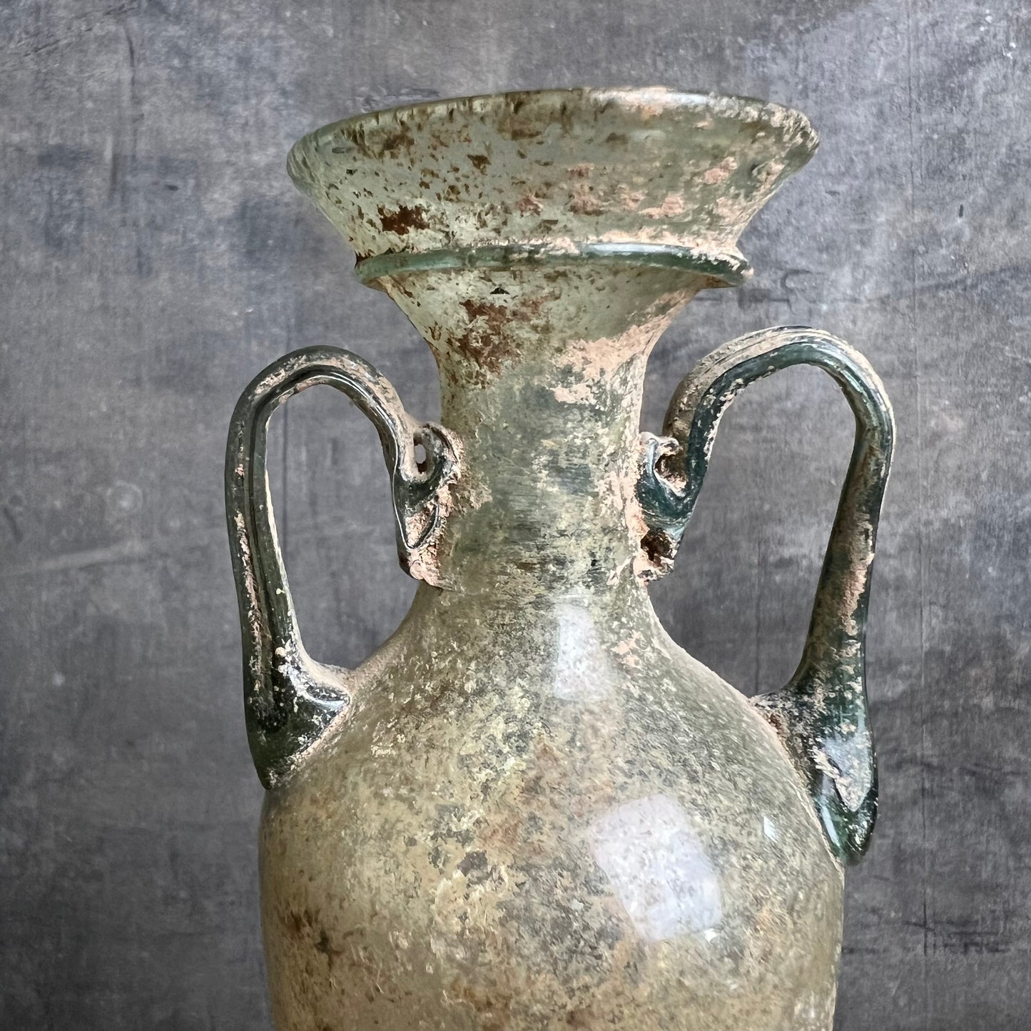 Pale Blue Green Glass Roman Amphora Bottle Circa 4th–5th century A.D.