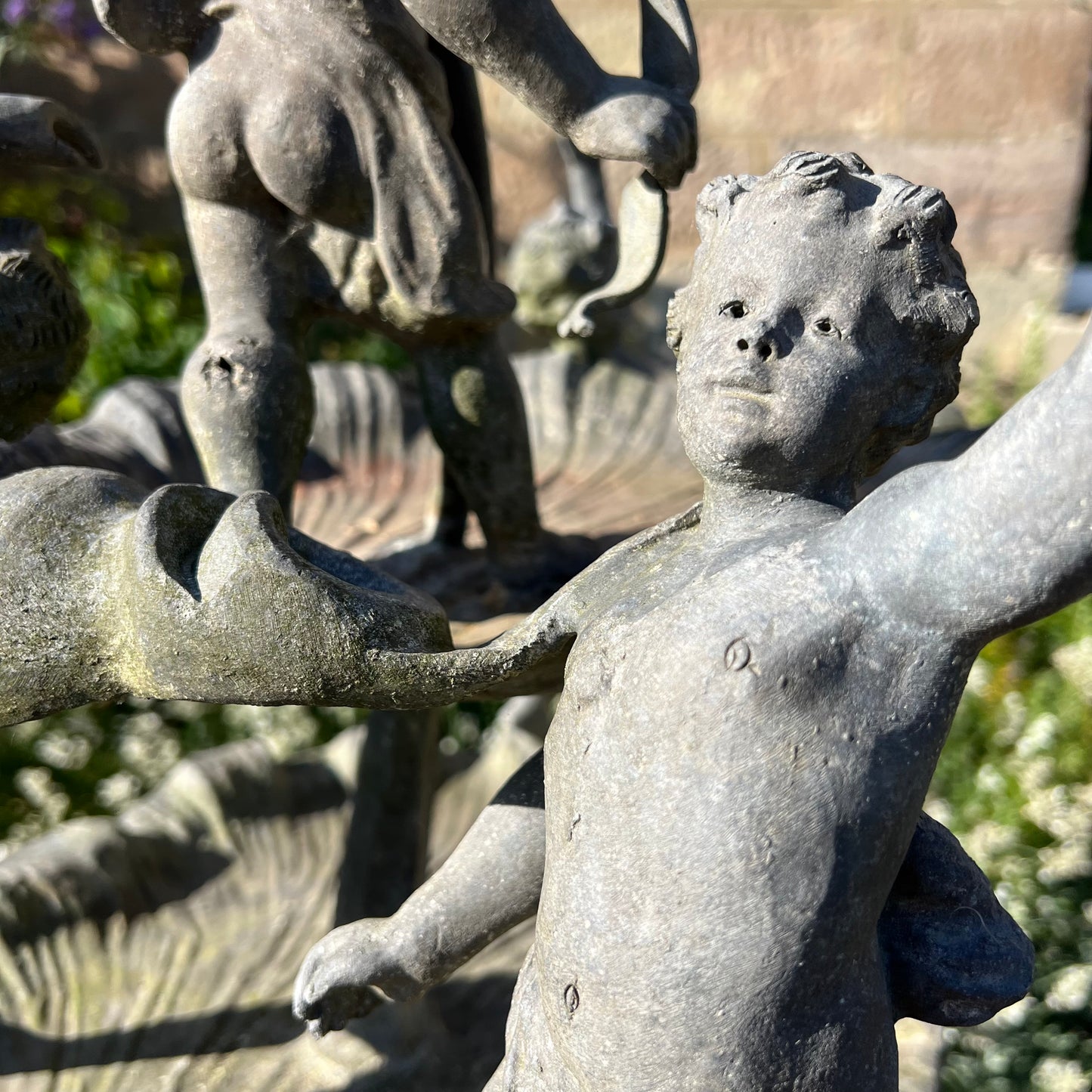 English Lead Garden Fountain with Cherub Figures, c.1920