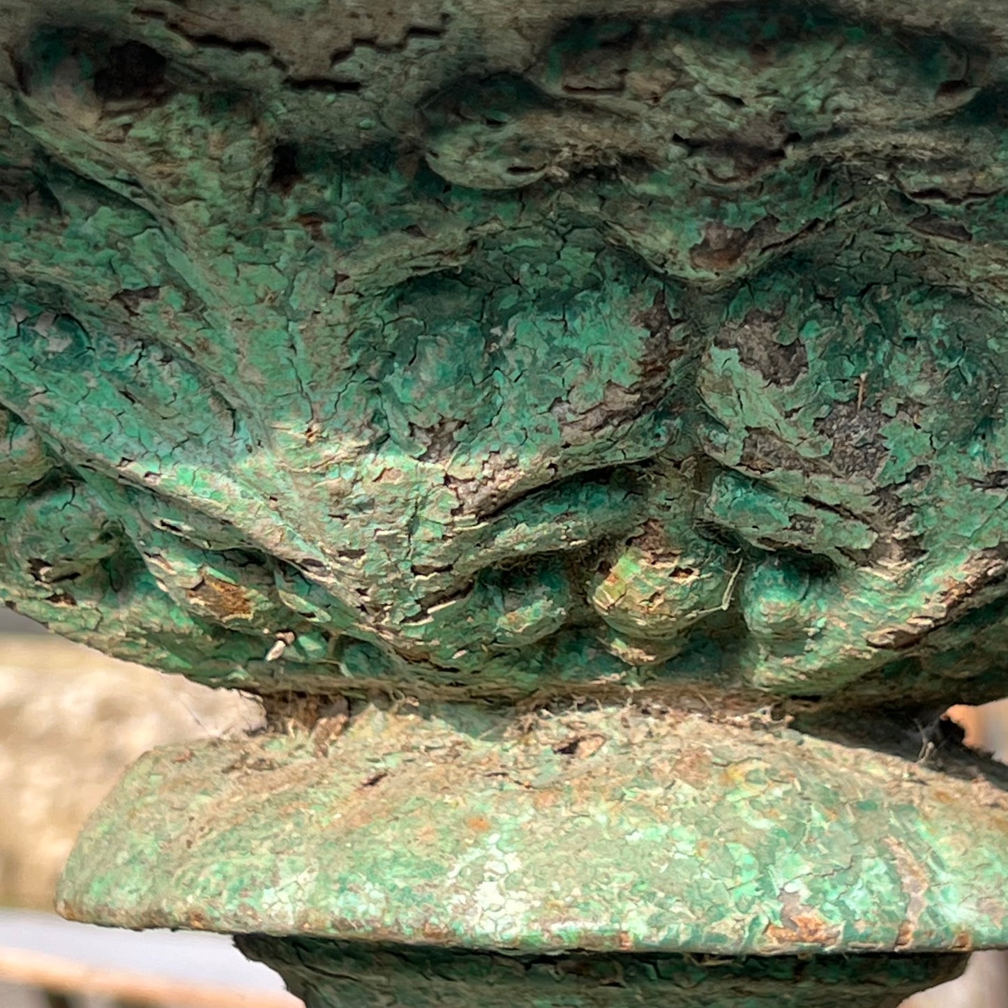 Pair of French Cast Iron Tazza Urns on Sandstone Plinths c.1880