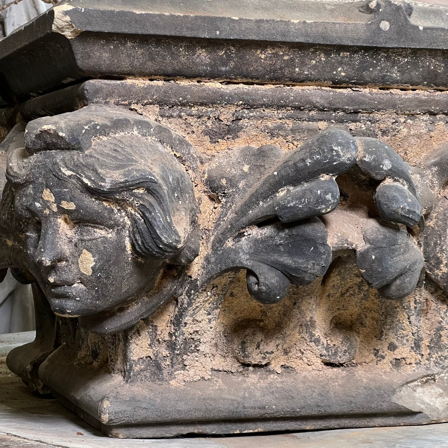Monumental English Gothic Revival Sandstone Capital c.1850–1880