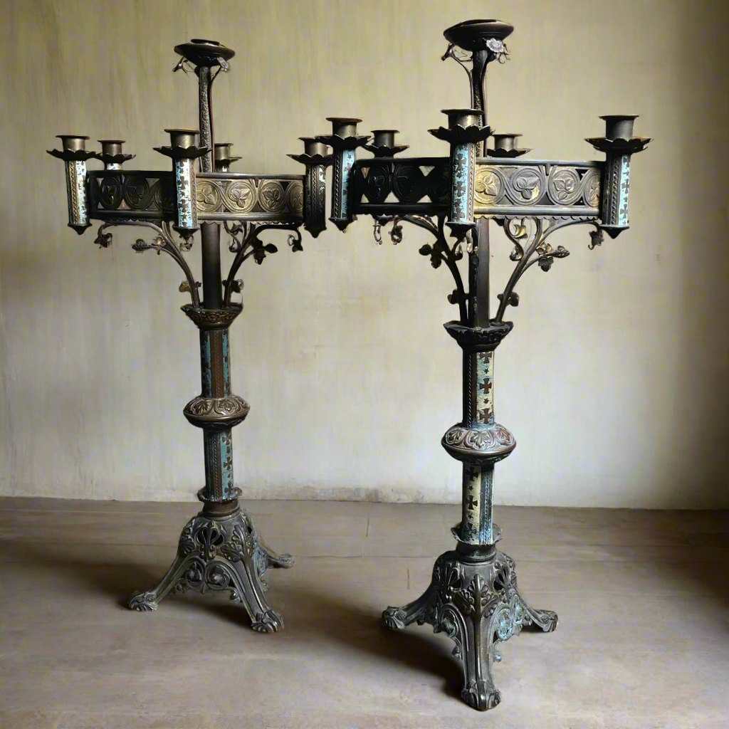 Pair of French Neo-Gothic Altar Candelabra c.1860