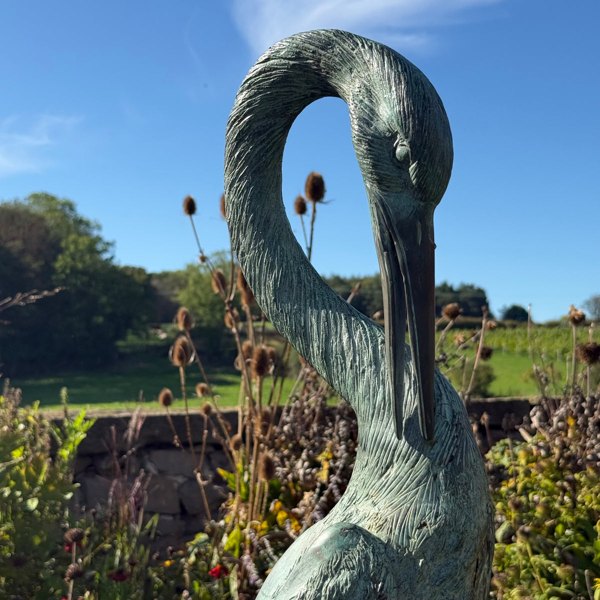 Set of Three Bronze Garden Cranes