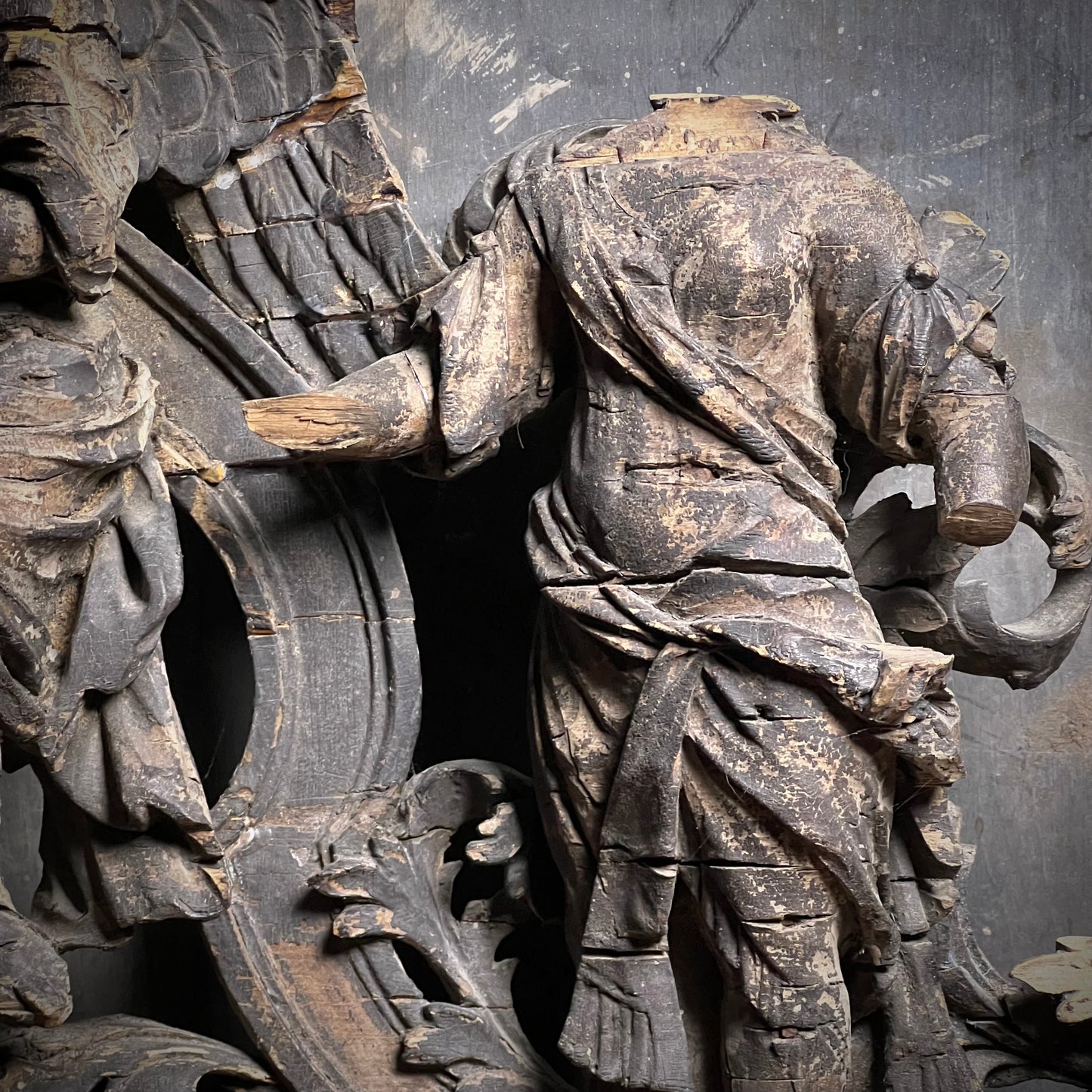Baroque Limewood Relief with Angel, Lamb and Allegorical Figures, c.1650–1720
