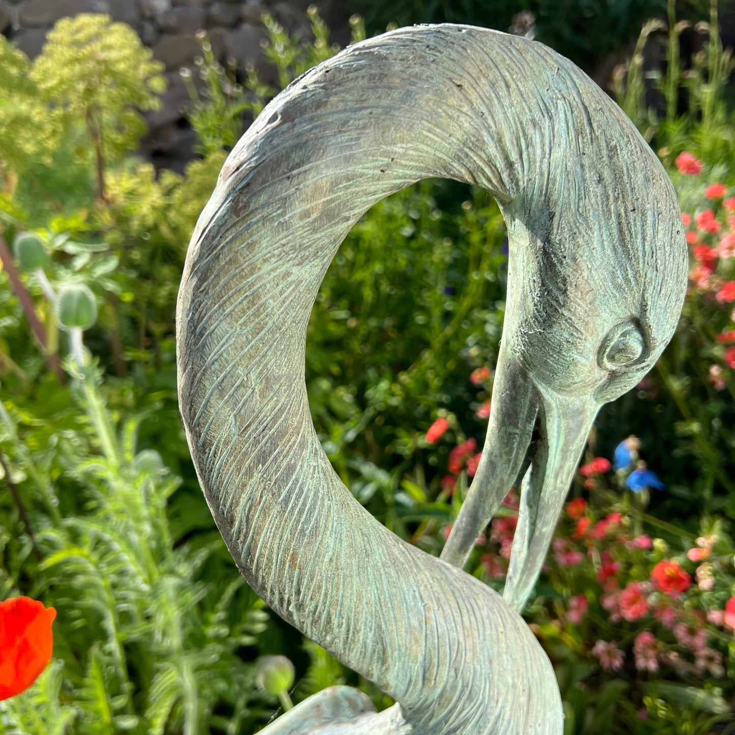 Pair of Meiji Style Bronze Garden Cranes with Fountain Spouts Mid 20th Century