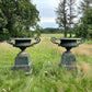 Pair of English Cast Iron Garden Urns with Plinths c.1870