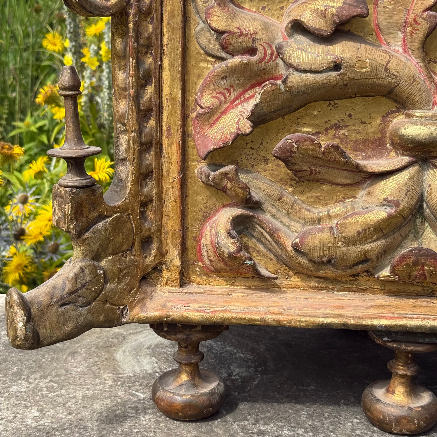 17th Century Italian Baroque Carved, Gilt & Polychrome Sarcophagus Form Reliquary Casket