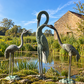 Set of Three Bronze Garden Cranes