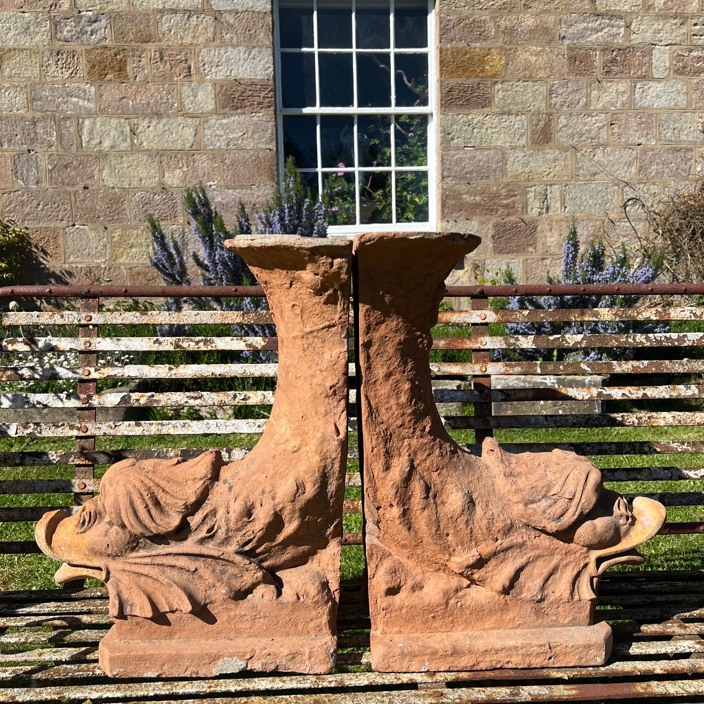 Pair of Italian Terracotta Dolphin Fountain Spouts, Late 18th / Early 19th Century