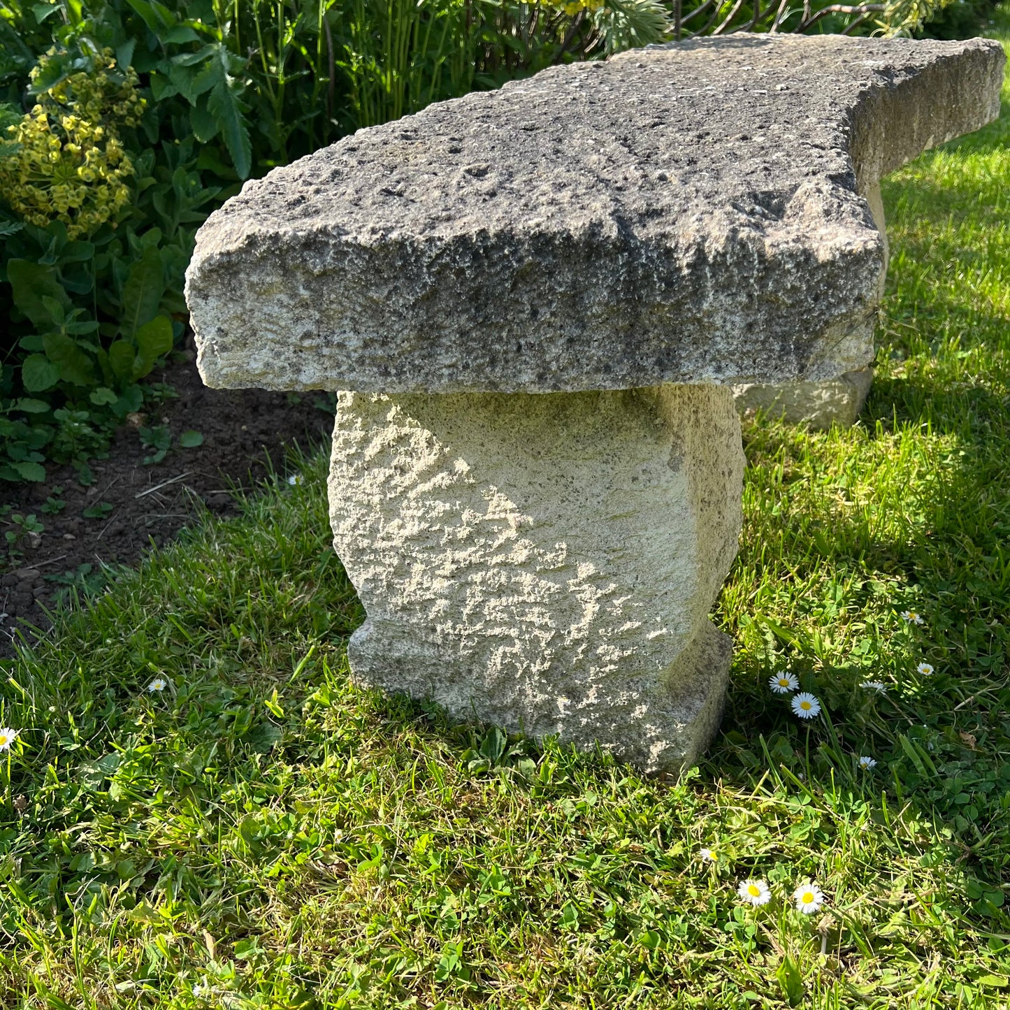 Vintage Composite Stone Garden Table, Bench & Stool Dining Set
