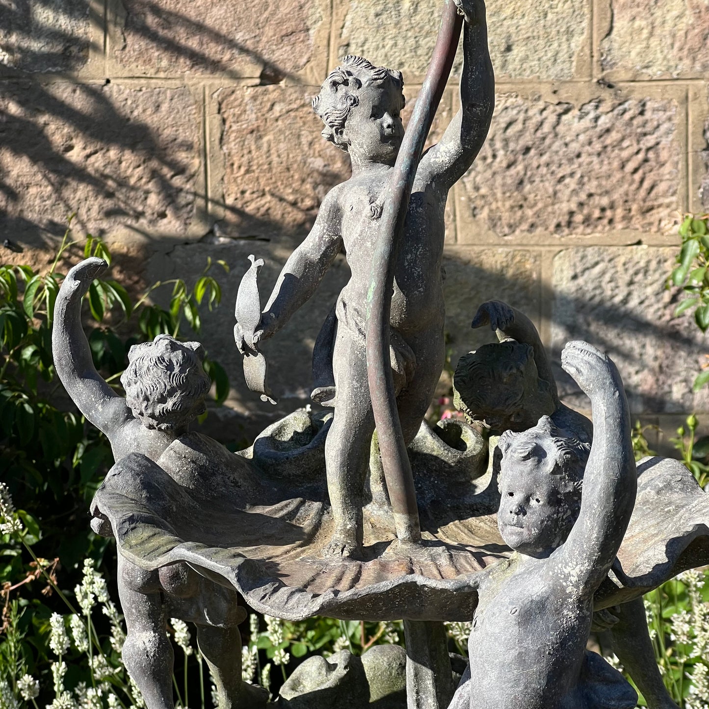 English Lead Garden Fountain with Cherub Figures, c.1920