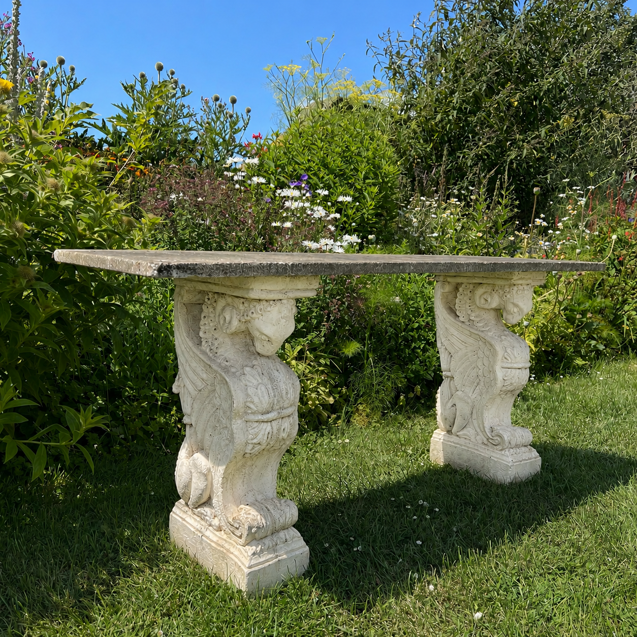Carrara Marble Console Table with Renaissance-Style Griffin Supports