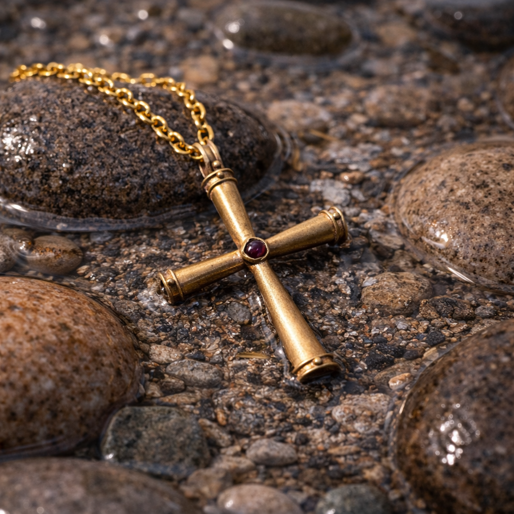 Byzantine Gold Cross With Garnet Pendant c.600 A.D.