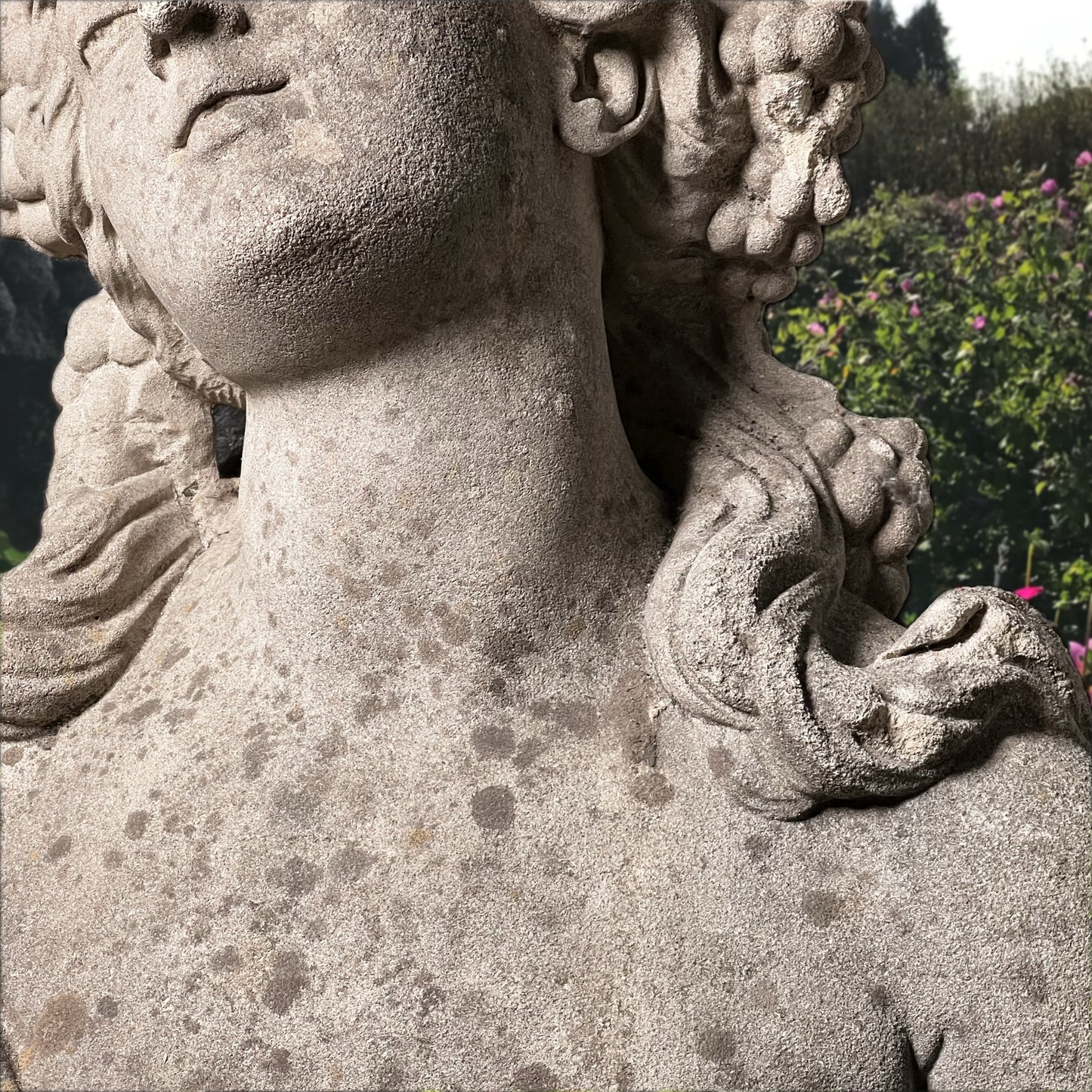 English Composite Stone Bust of Flora with Fluted Pedestal, Late 20th Century