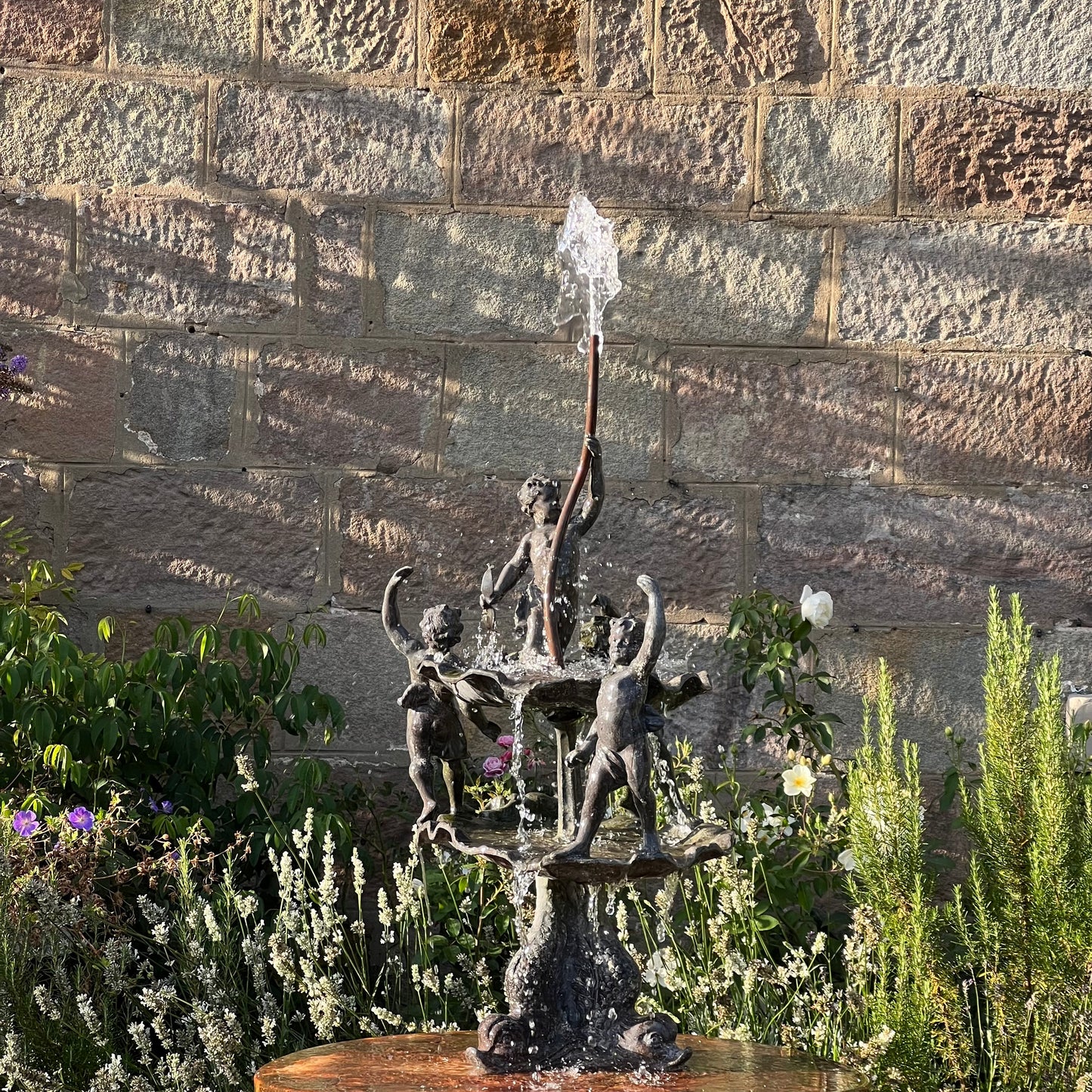 English Lead Garden Fountain with Cherub Figures, c.1920