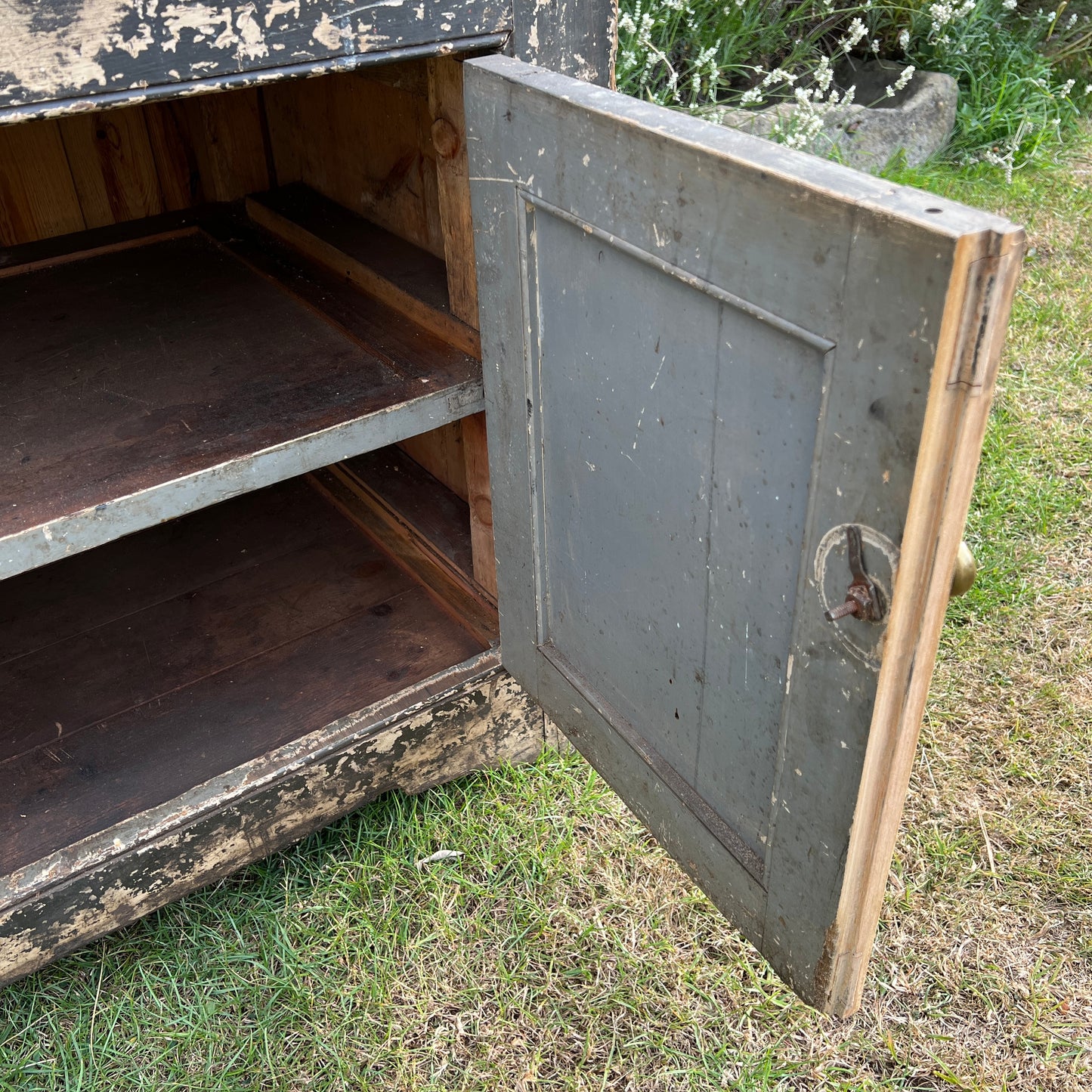 English Georgian Painted Pine Dresser Base from Grantley Hall, c.1760