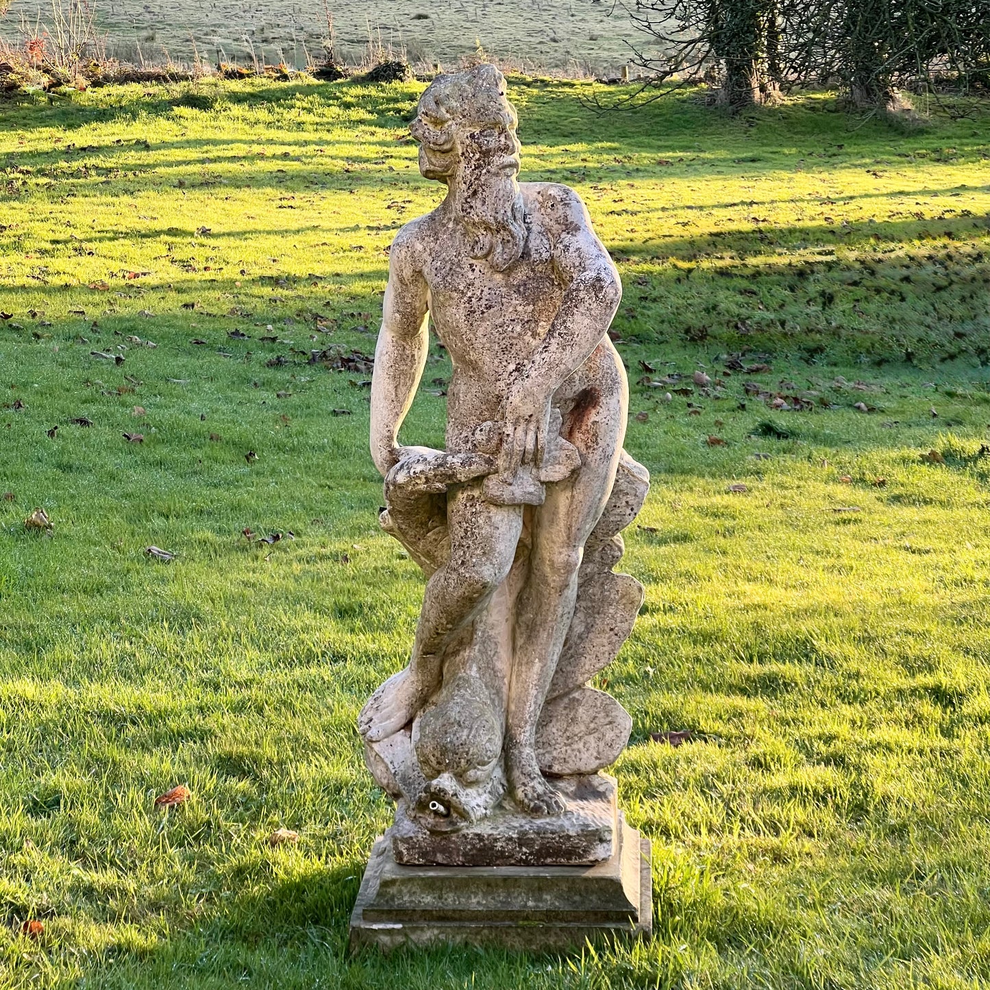 Neptune Statue and Fountain with Plinth Mid 20th Century